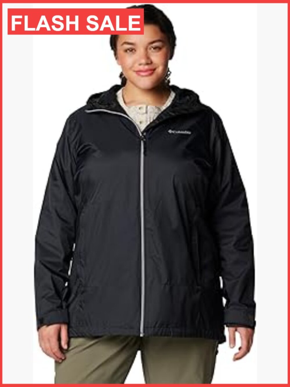 Water Resistant Rain Jacket with Hood, Fleece Lined